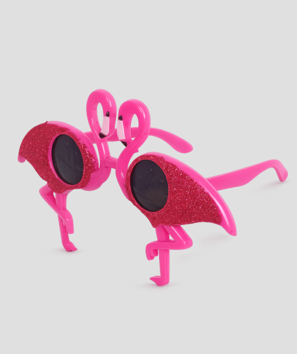 Roze glitter flamingo feestbril met flamingo montuur