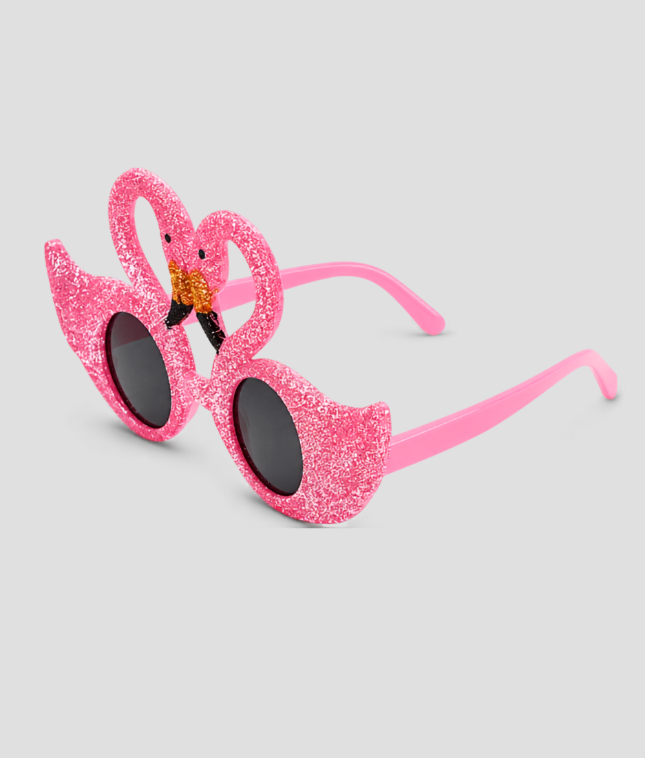 Glitterende roze feestbril in de vorm van een flamingo