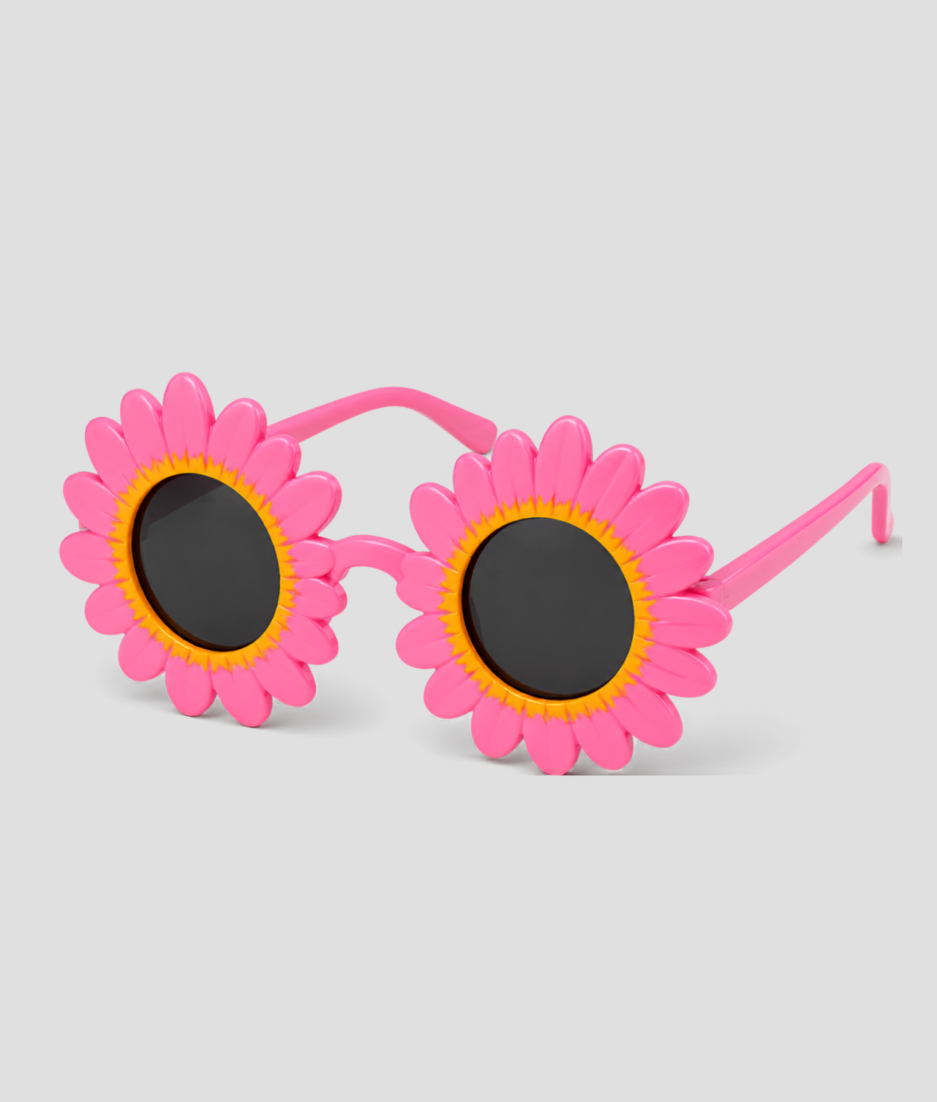 Roze zonnebril in de vorm van een zonnebloem