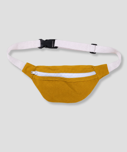 Gele stoffen heuptas fanny pack met witte band en witte rits