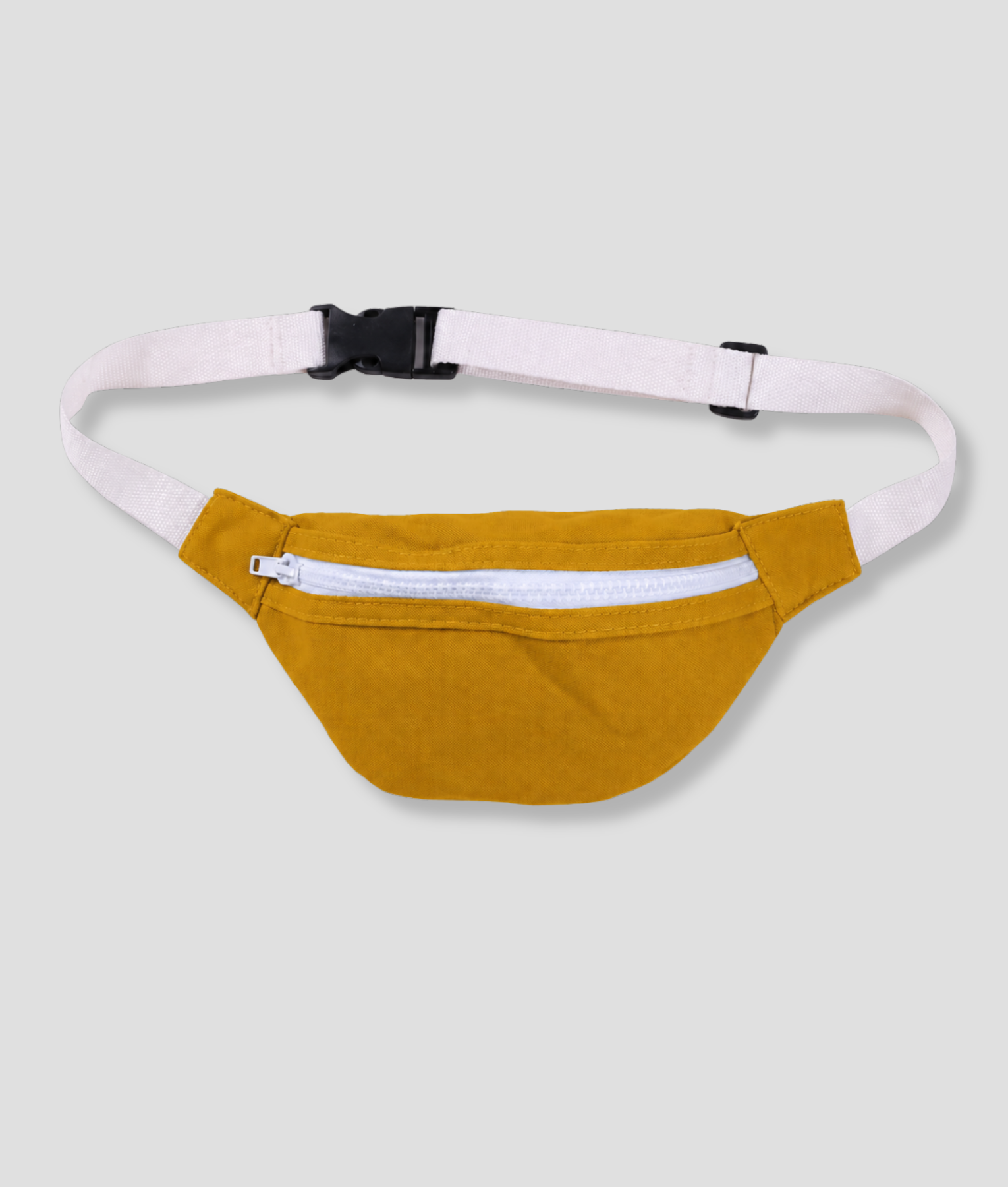 Gele stoffen heuptas fanny pack met witte band en witte rits