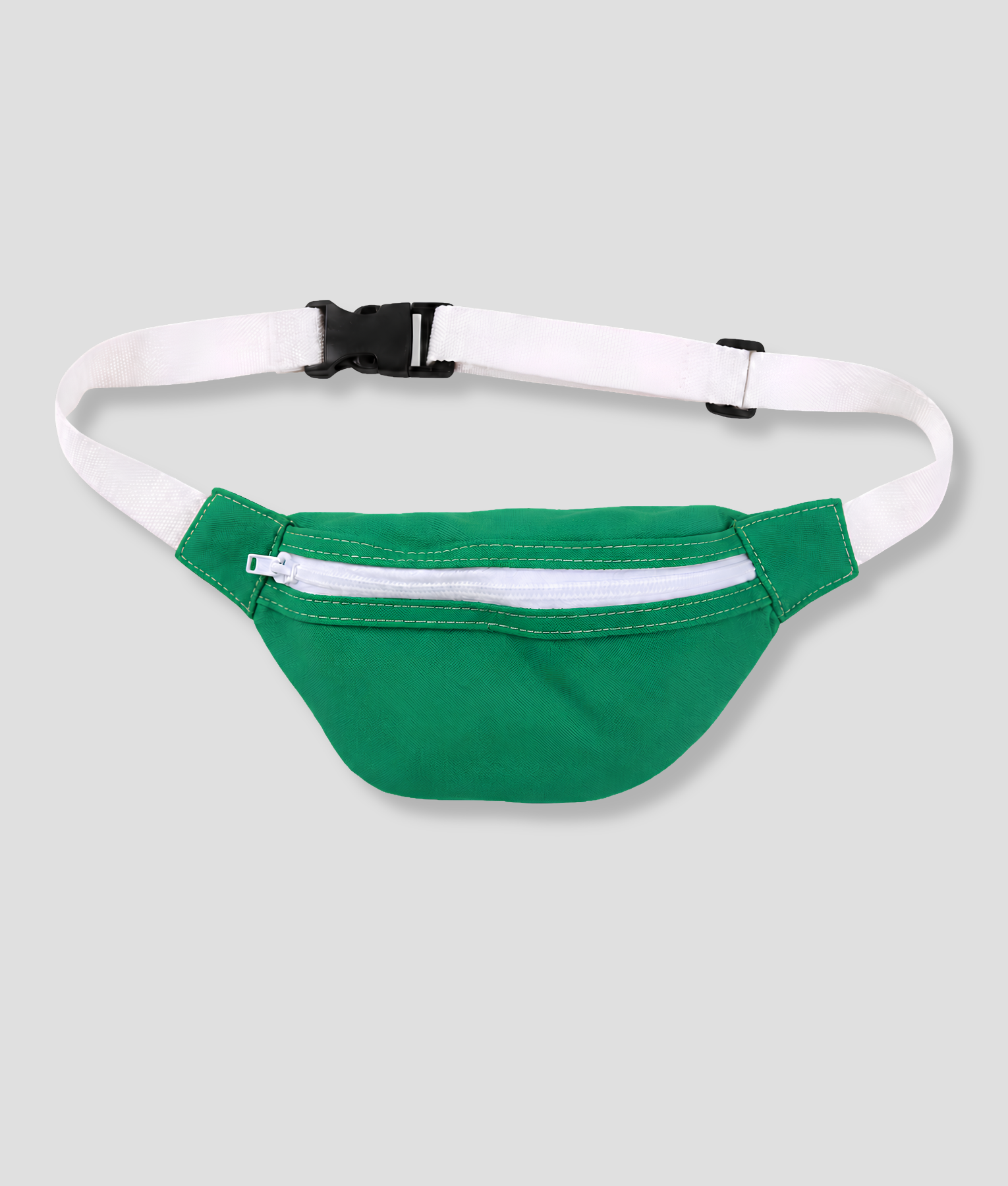 Groene stoffen heuptas fanny pack met witte band en witte rits