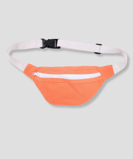 Oranje stoffen heuptas fanny pack met witte band en witte rits