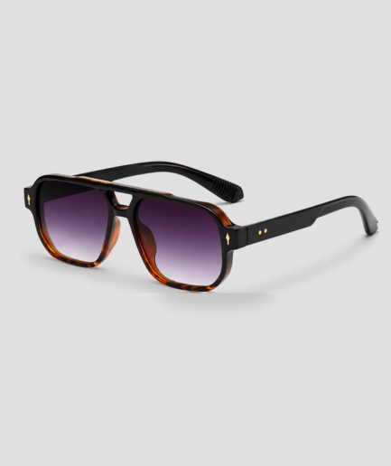 Tortoise aviator zonnebril met paarse glazen