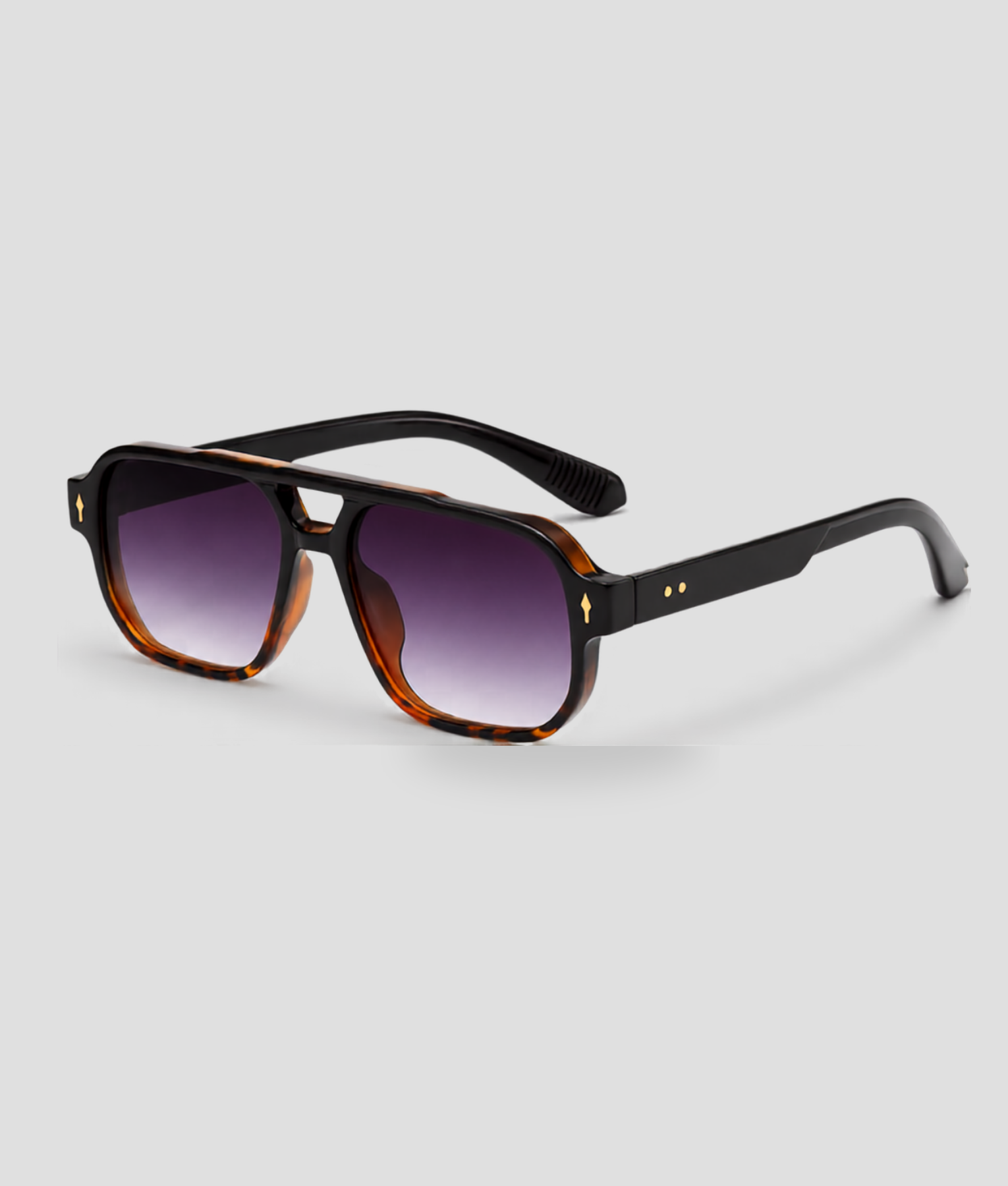 Tortoise aviator zonnebril met paarse glazen