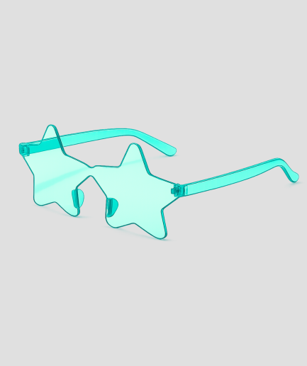 Turquoise ster feestbril met transparante stervormige glazen