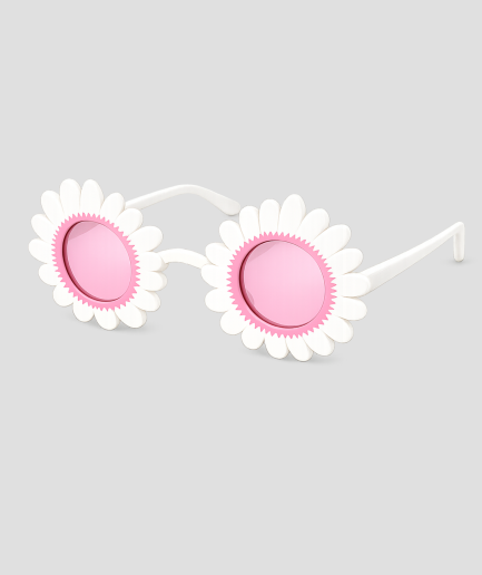 Witte madeliefje zonnebril met roze glazen