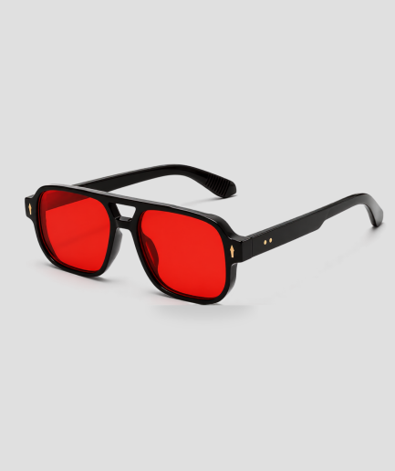 Zwarte aviator zonnebril met rode glazen