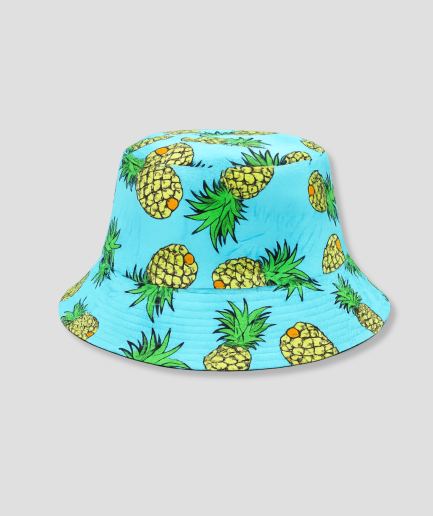Turquoise bucket hat met ananasprint