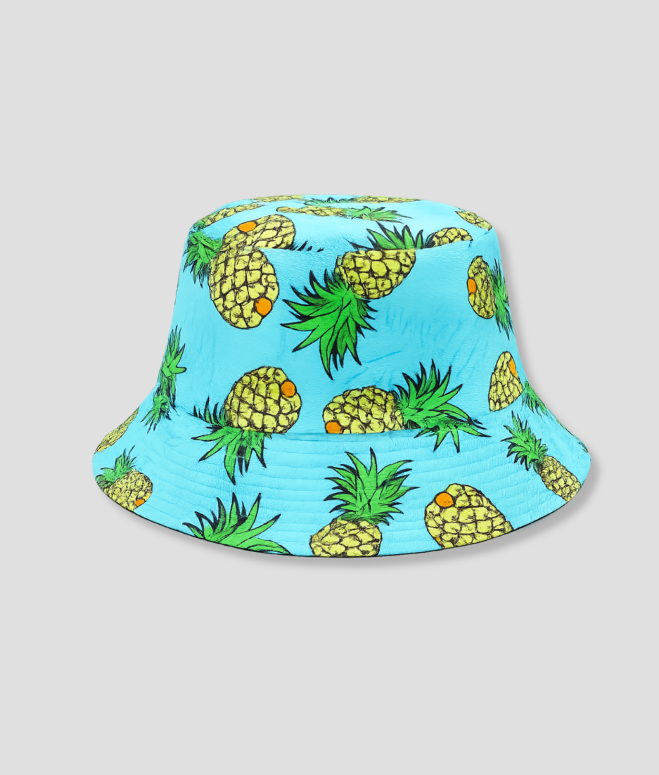 Turquoise bucket hat met ananasprint
