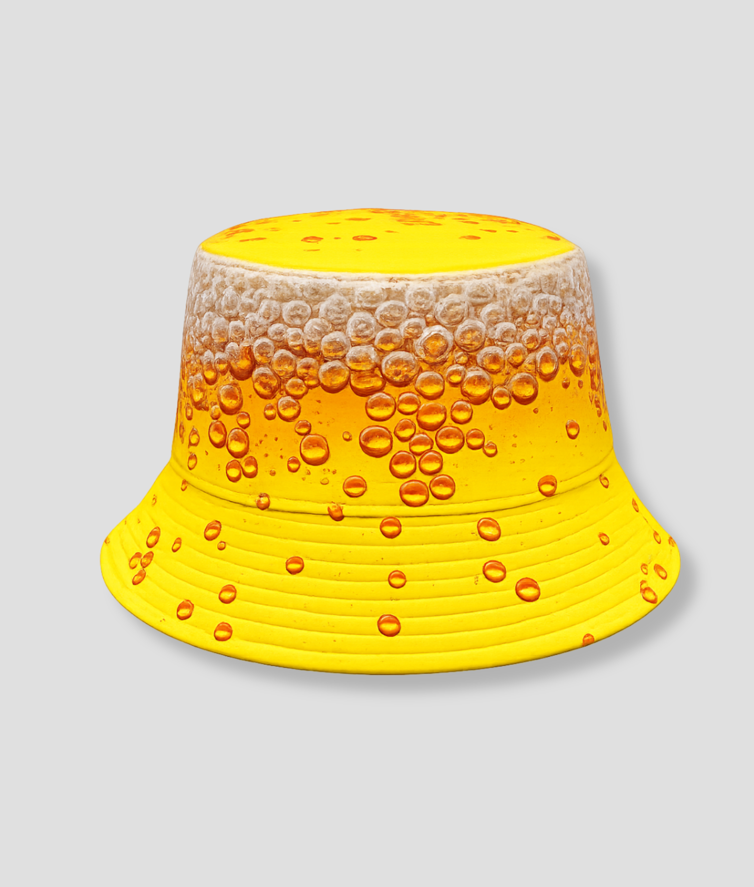 Gele bucket hat met bierprint