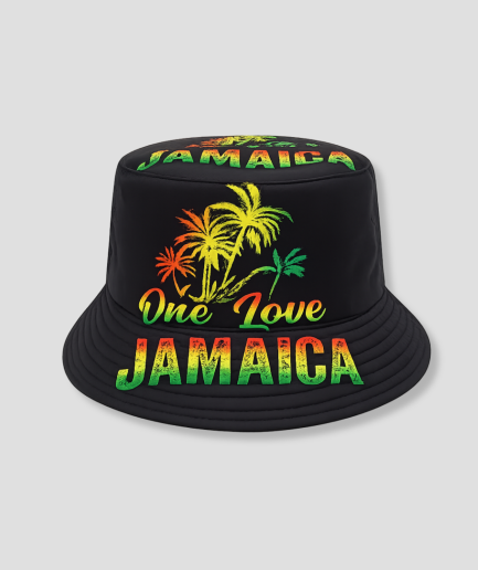 Zwarte bucket hat met Jamaica 'One Love' print