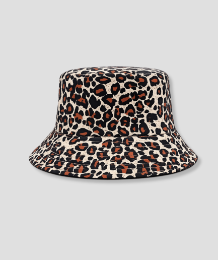 Bruine bucket hat met luipaardprint