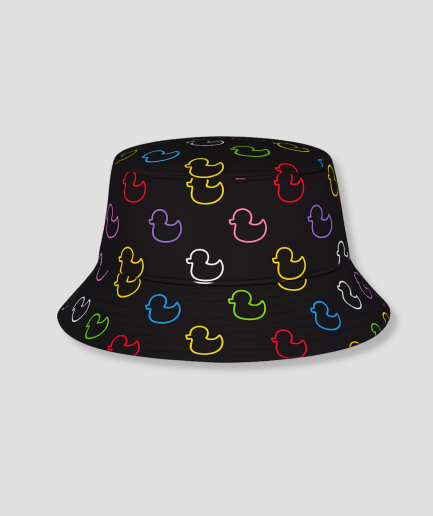 Zwarte bucket hat met neon print van eendjes