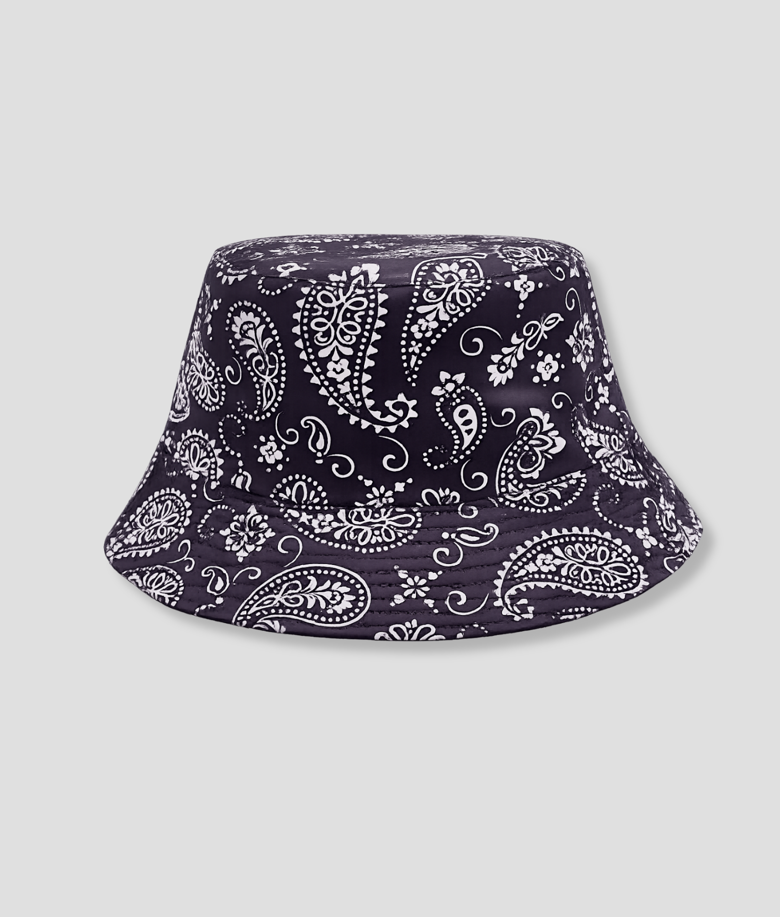 Zwarte bucket hat met witte paisley bandana print