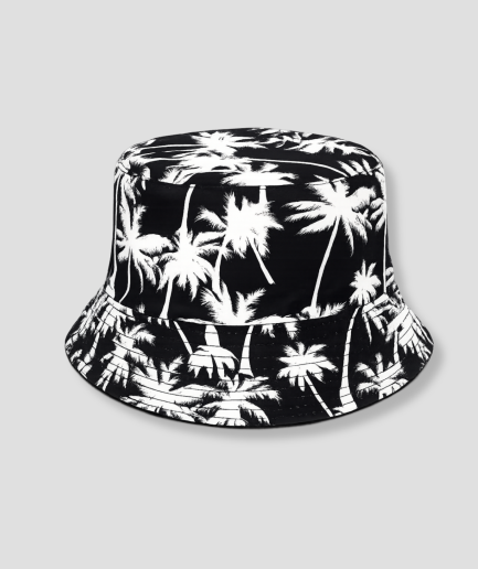 Zwart-witte bucket hat met palmboomprint