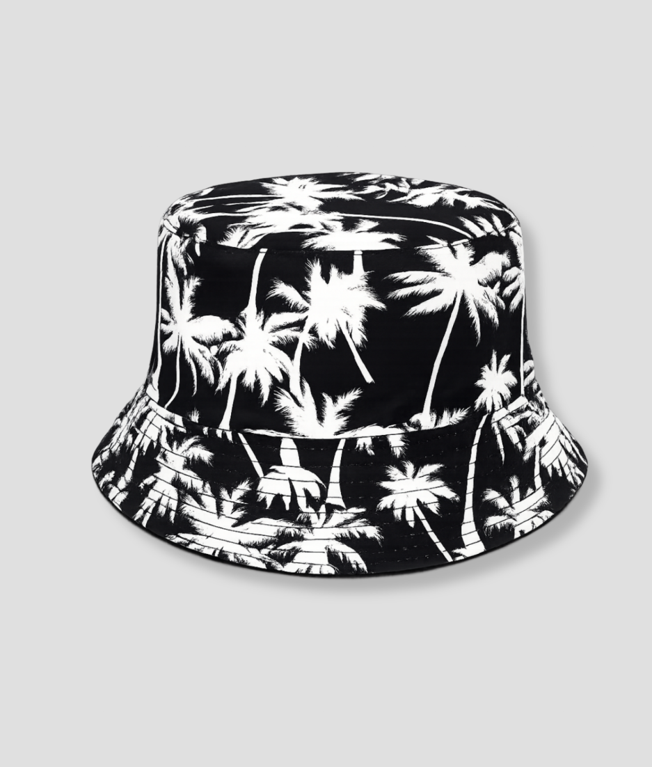Zwart-witte bucket hat met palmboomprint