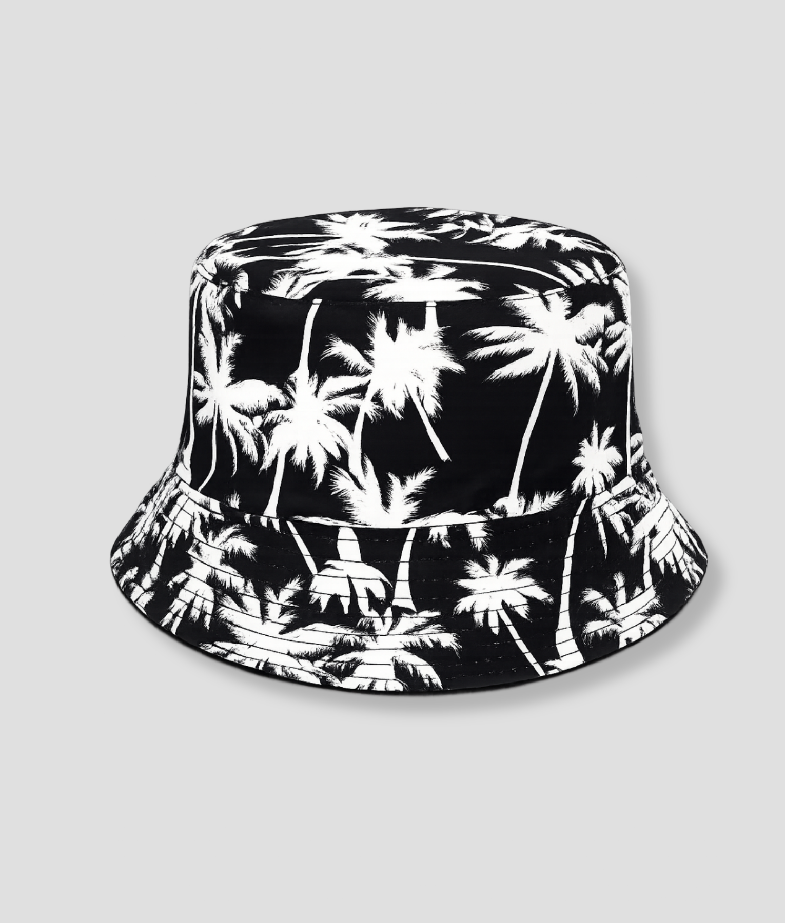 Zwart-witte bucket hat met palmboomprint