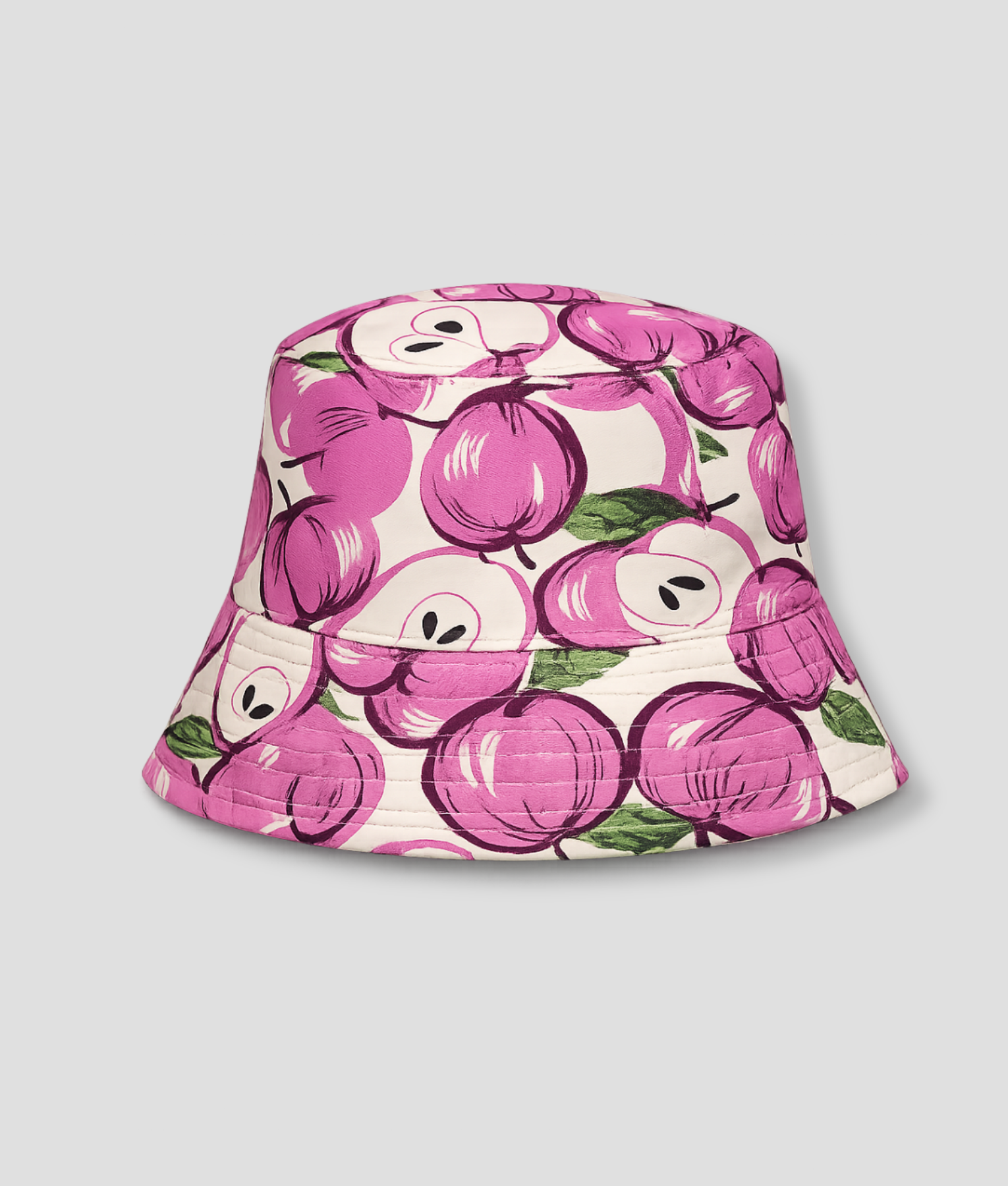 Roze bucket hat met print van perziken en bladeren