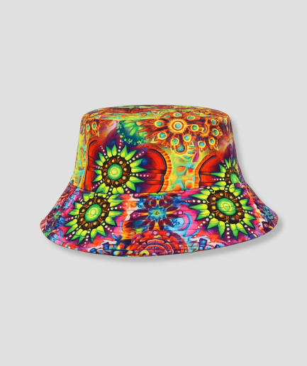Bucket hat met kleurrijke psychedelische paisley print en bloemmotieven