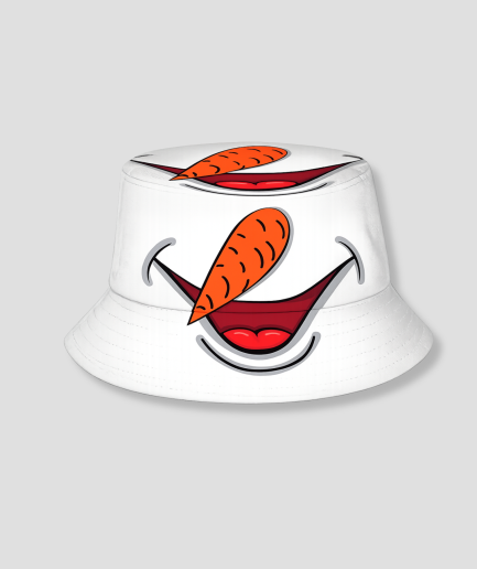 Witte bucket hat met sneeuwpop gezicht print