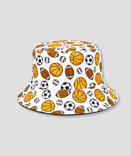 Witte bucket hat met print van sportballen