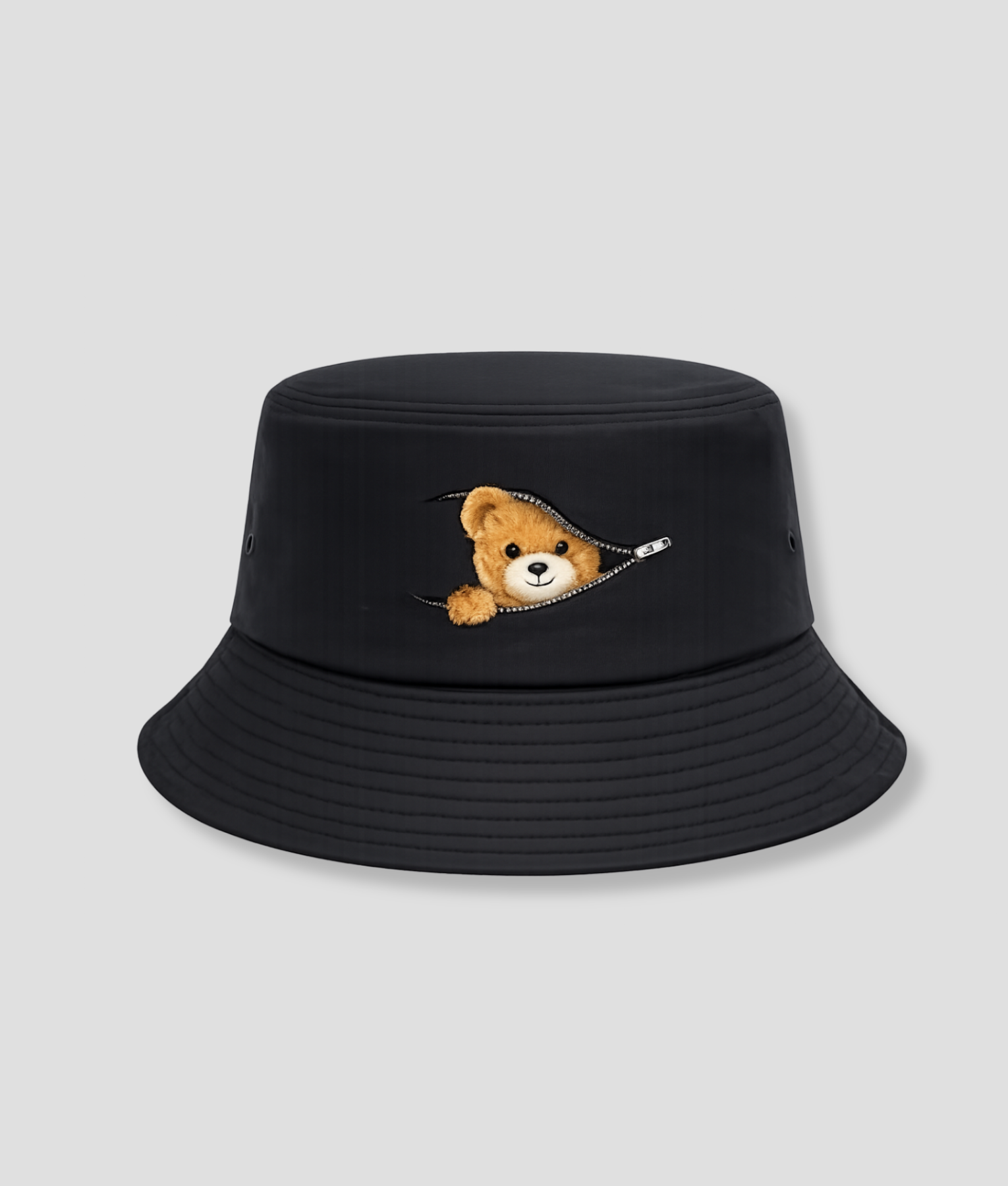 Zwarte bucket hat met teddybeer print