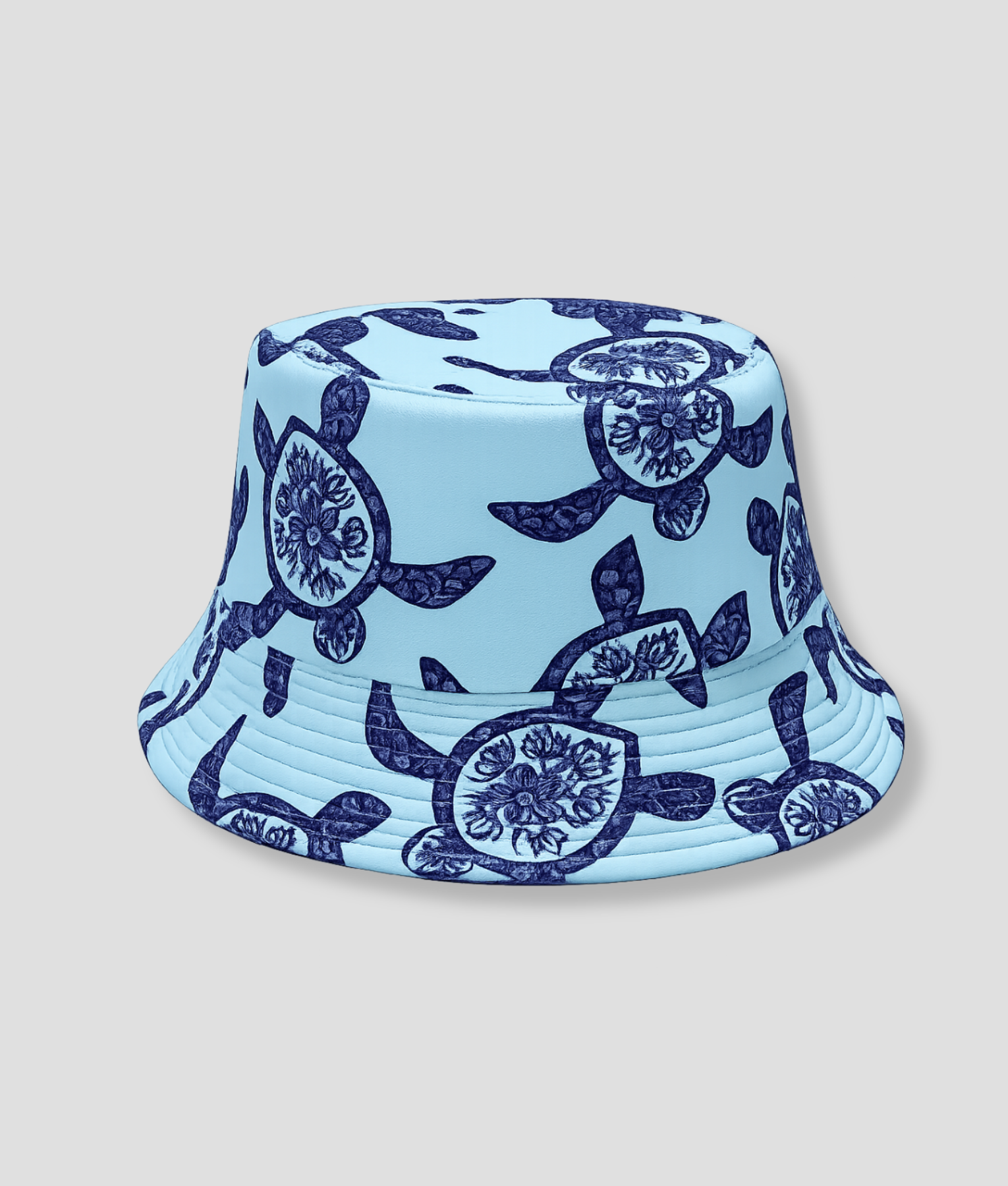 Lichtblauwe bucket hat met donkerblauwe zeeschildpadden print